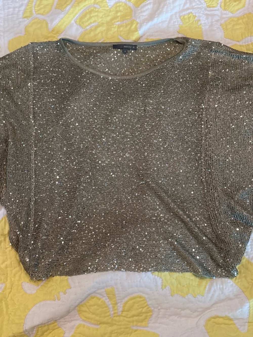 Matty M Silver Sequin Short Sleeve Knit Top